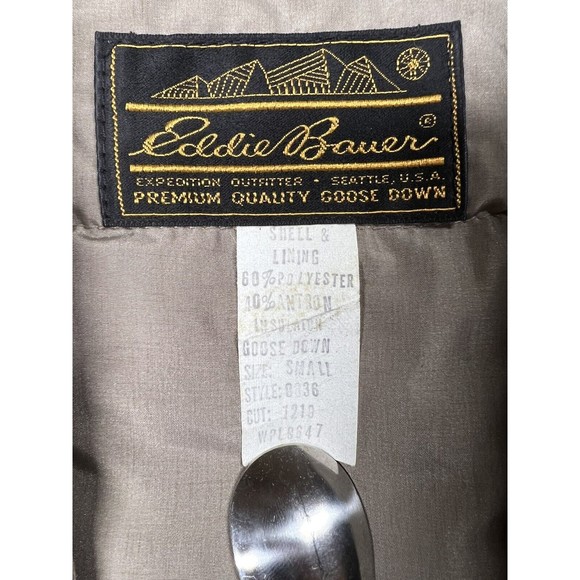 Vintage 70s Eddie Bauer Quilted Goose Down Hunting Puffer Vest Small Tan - Picture 3 of 4